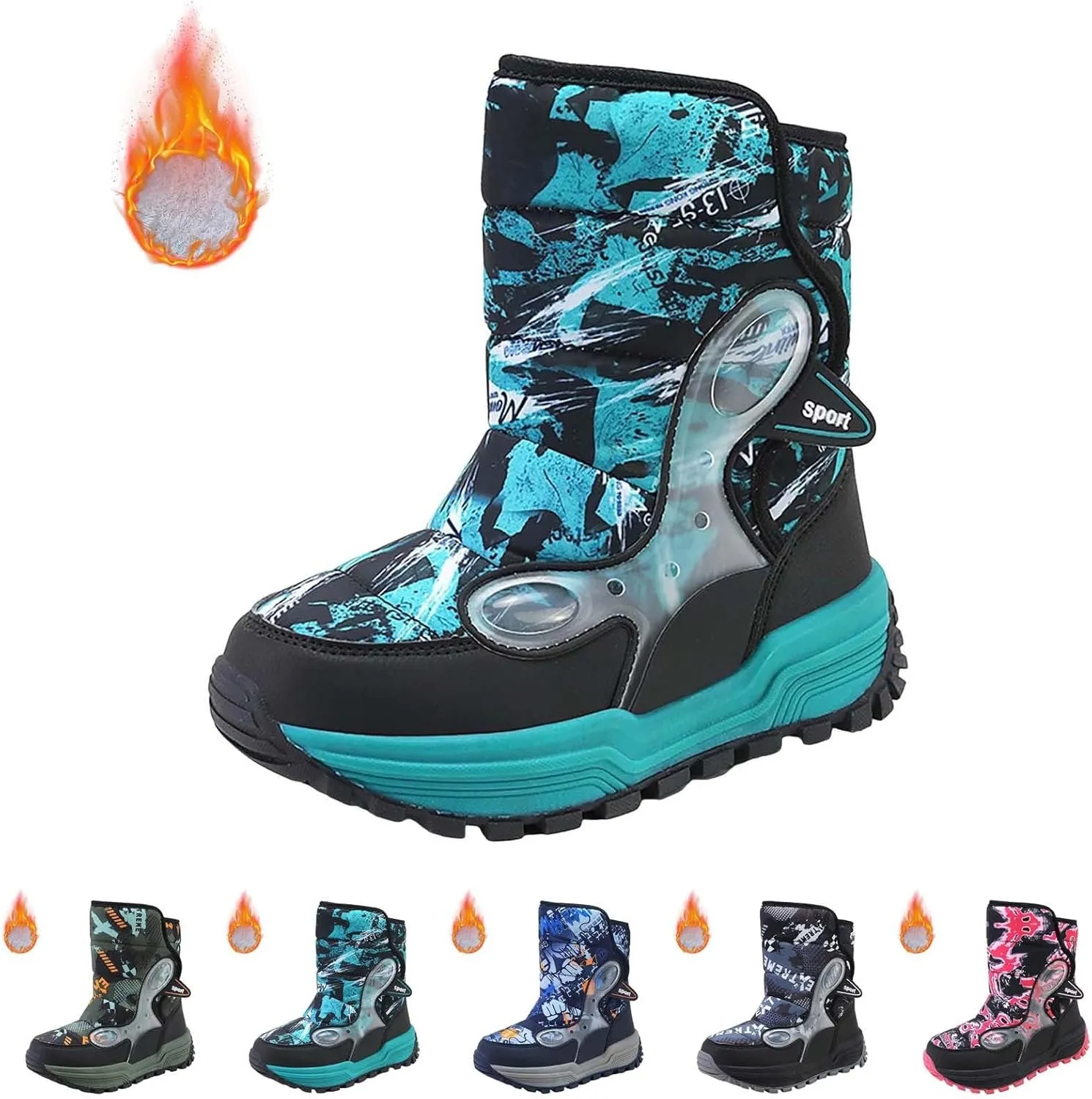 4‐14 Years Girls Boots Size 2 Big Kid Boys Cotton Shoes Slip 𝗥esistant Walking Boots Winter Warm 𝐖aterproof Snow Boots