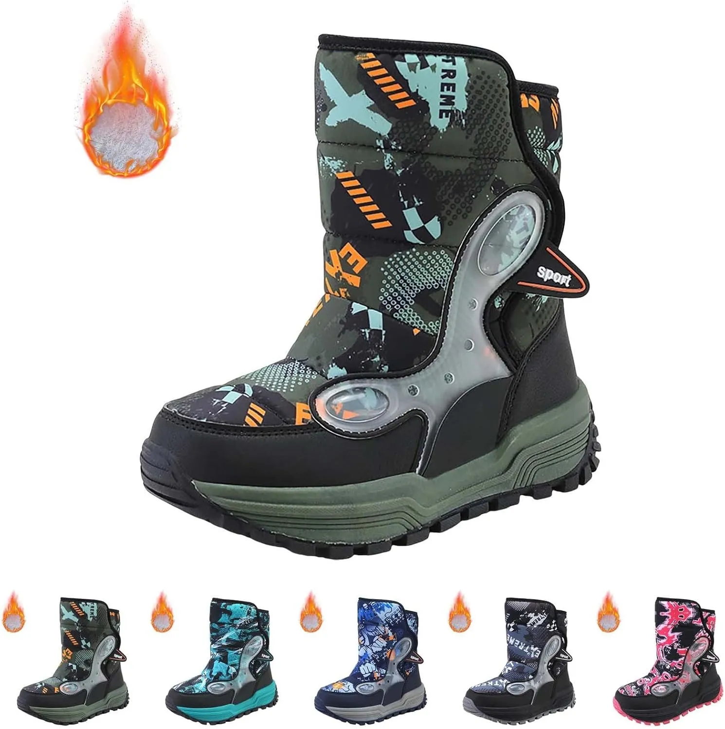 4‐14 Years Girls Boots Size 2 Big Kid Boys Cotton Shoes Slip 𝗥esistant Walking Boots Winter Warm 𝐖aterproof Snow Boots
