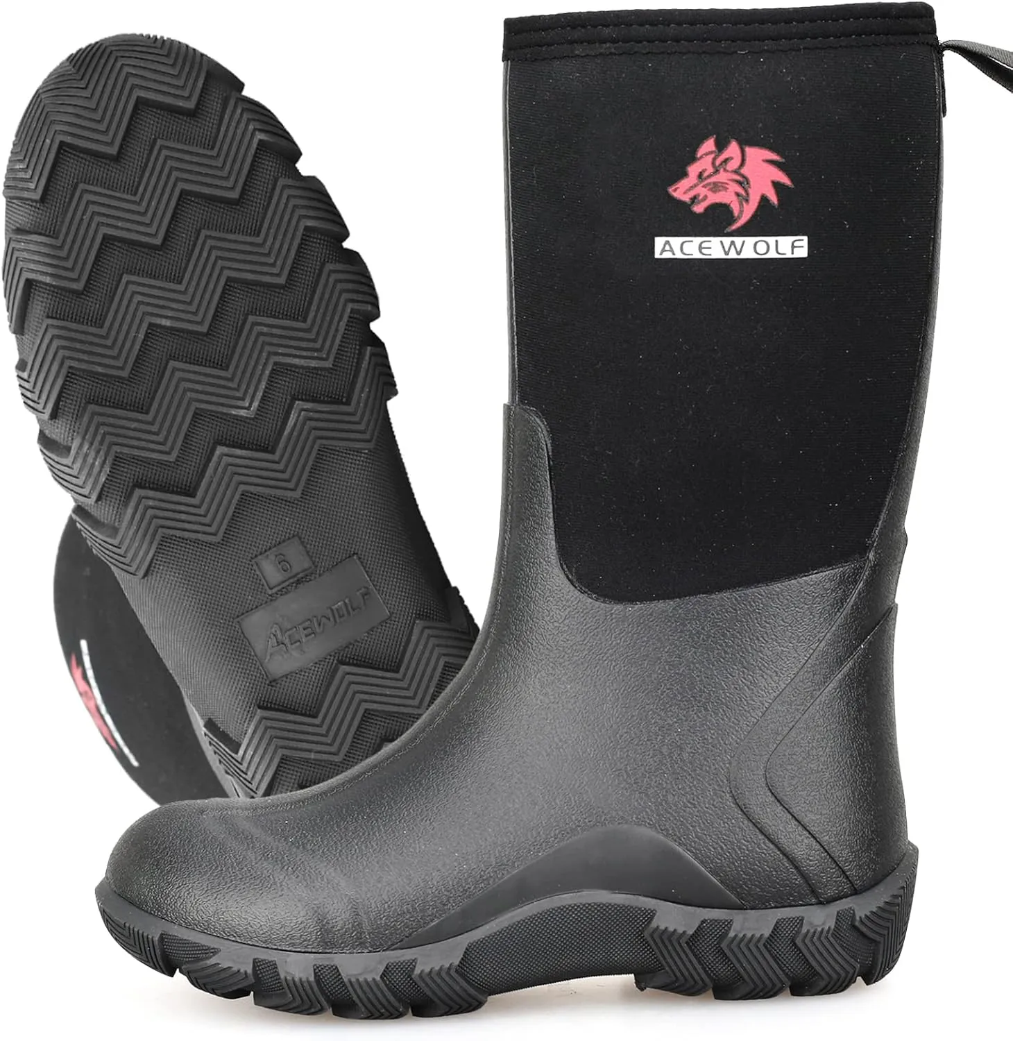 ACEWOLF Rain Boots for Men, 8'' Waterproof Rubber Neoprene Shoes, EN 13832 Anti-Chemicals, Slip Resistant, Soft Toe(AW40801)