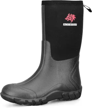 ACEWOLF Rain Boots for Men, 8'' Waterproof Rubber Neoprene Shoes, EN 13832 Anti-Chemicals, Slip Resistant, Soft Toe(AW40801)