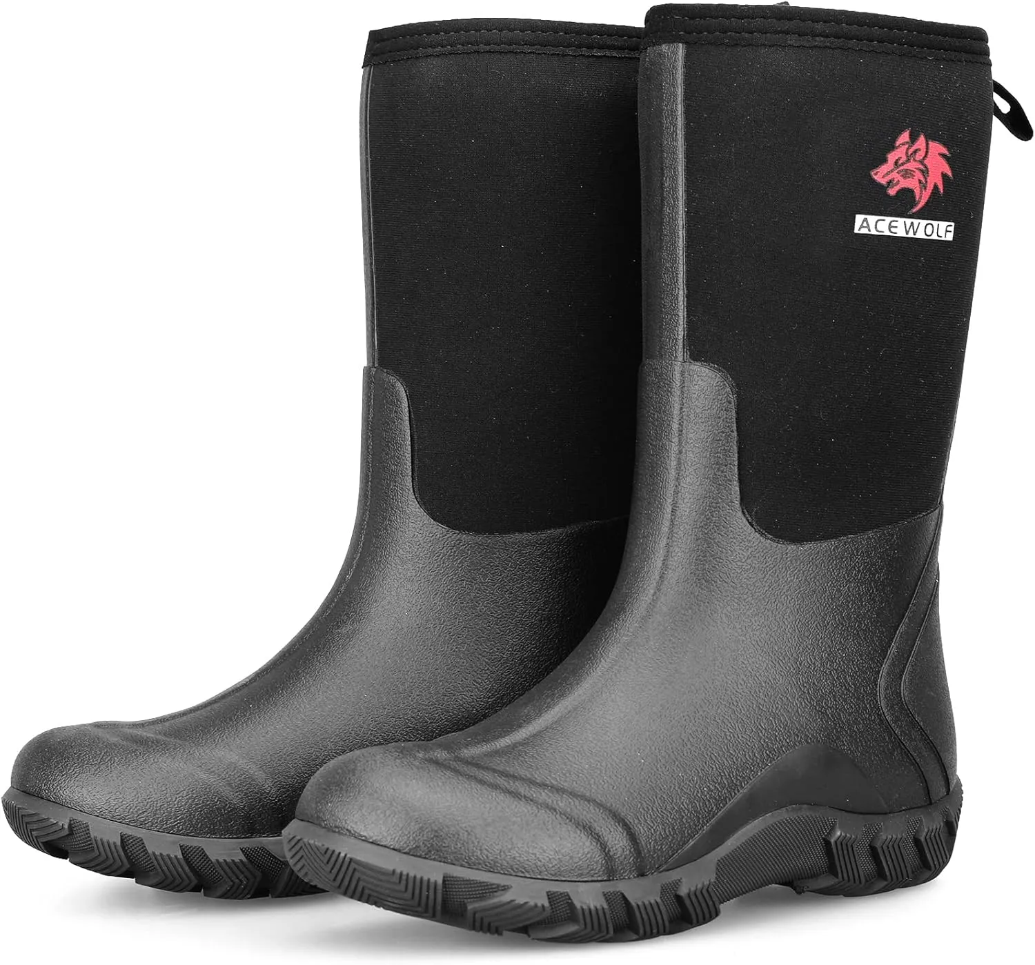 ACEWOLF Rain Boots for Men, 8'' Waterproof Rubber Neoprene Shoes, EN 13832 Anti-Chemicals, Slip Resistant, Soft Toe(AW40801)