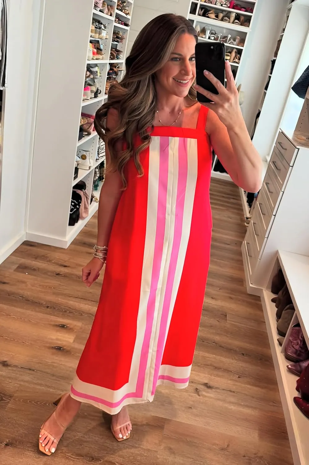 Ailoqing 2025 Women Bohemian Floral Dress Summer Casual Color Block Maxi Beach Overall Dress Coverups