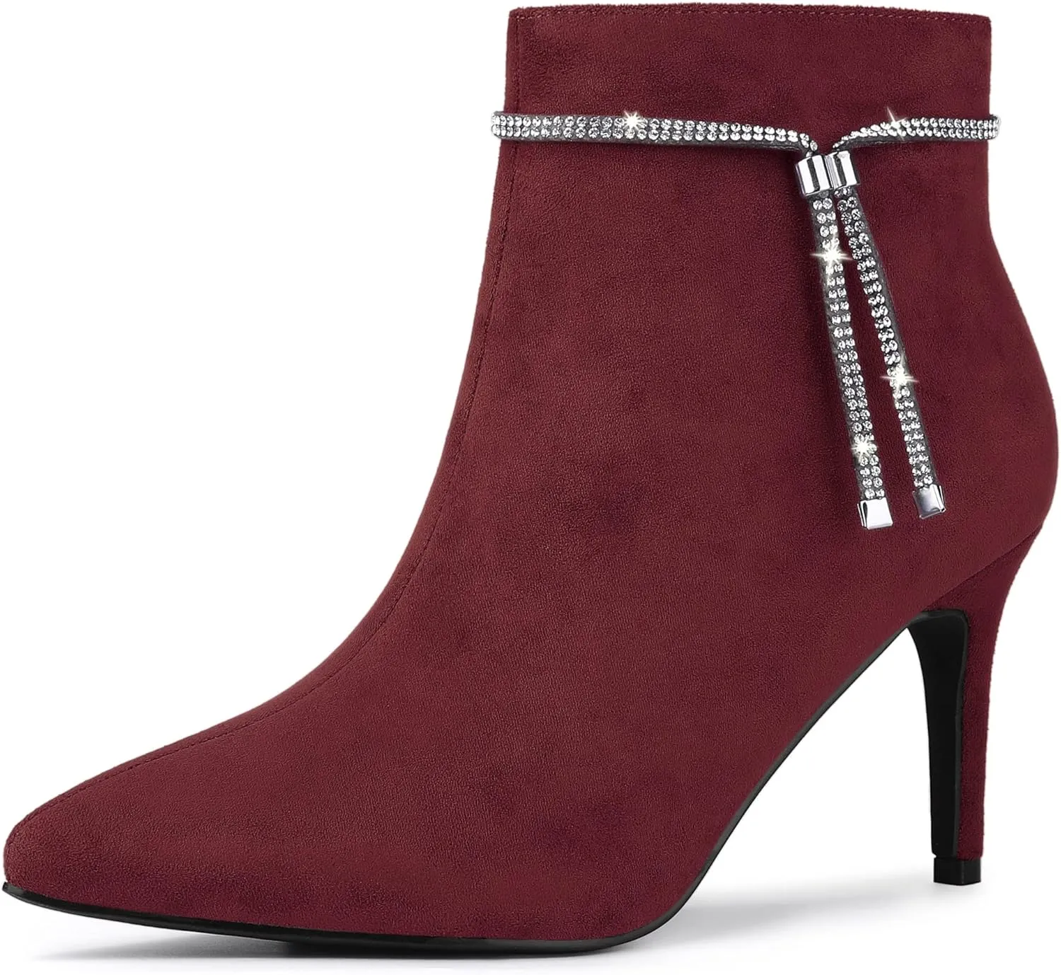 Allegra K Women's Bling Rhinestone Pointed Toe Stiletto Heels Ankle Boots
