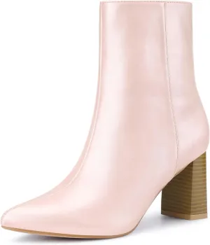 Allegra K Women's Chunky Heels Pointed Toe Ankle Boots