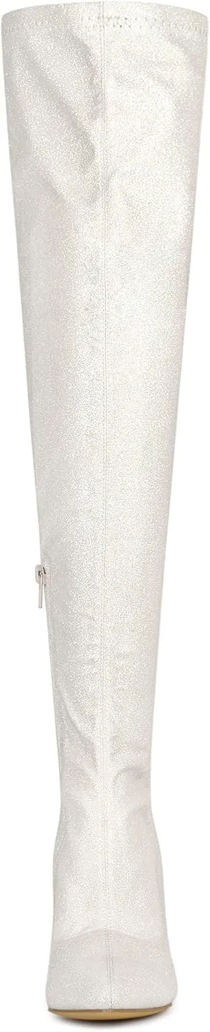 Allegra K Women's Glitter Pointed Toe Stiletto Heel Over the Knee Thigh High Boot