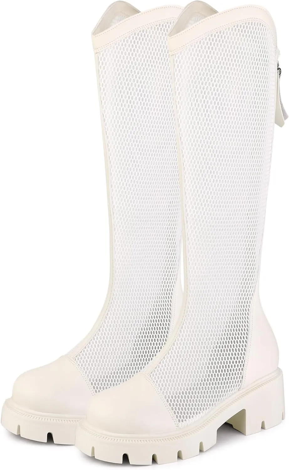 Allegra K Women's Platform Round Toe Chunky Low Heel Lug Sole Mesh Knee High Boots