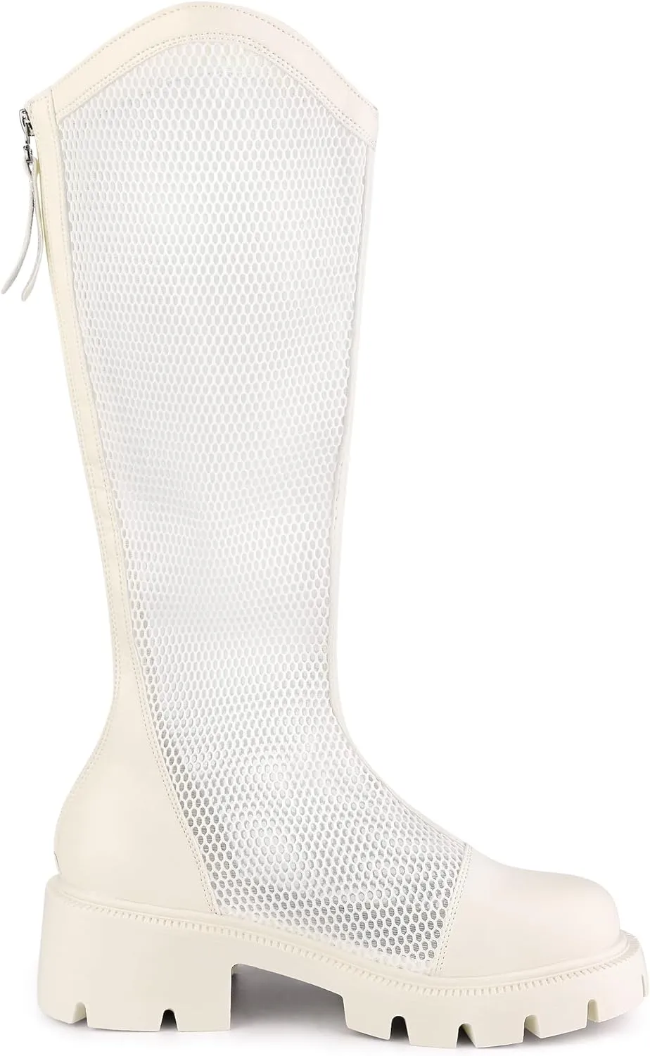 Allegra K Women's Platform Round Toe Chunky Low Heel Lug Sole Mesh Knee High Boots