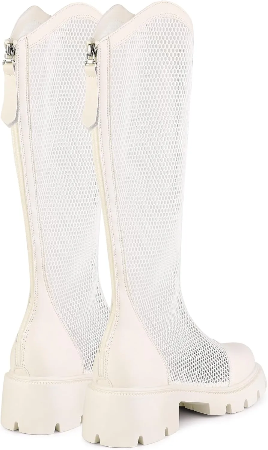 Allegra K Women's Platform Round Toe Chunky Low Heel Lug Sole Mesh Knee High Boots