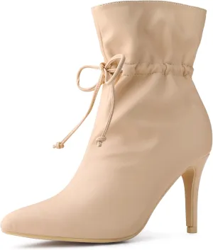 Allegra K Women's Pointed Toe Drawstring Pull on Stiletto Heel Ankle Boots
