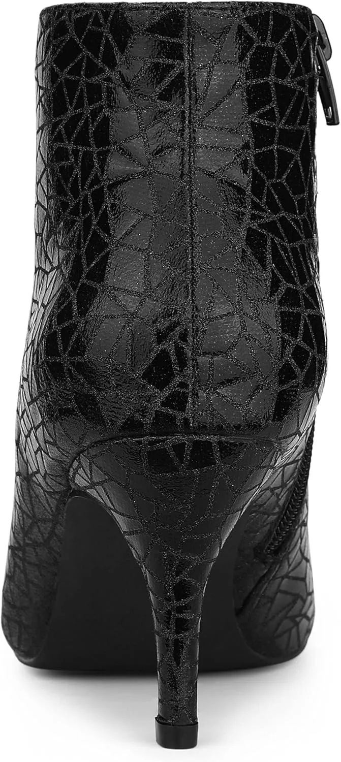 Allegra K Women's Pointed Toe Sparkly Stiletto Heels Ankle Boots