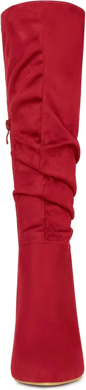 Allegra K Women's Slouch Pointed Toe Chunky Heel Knee High Boots