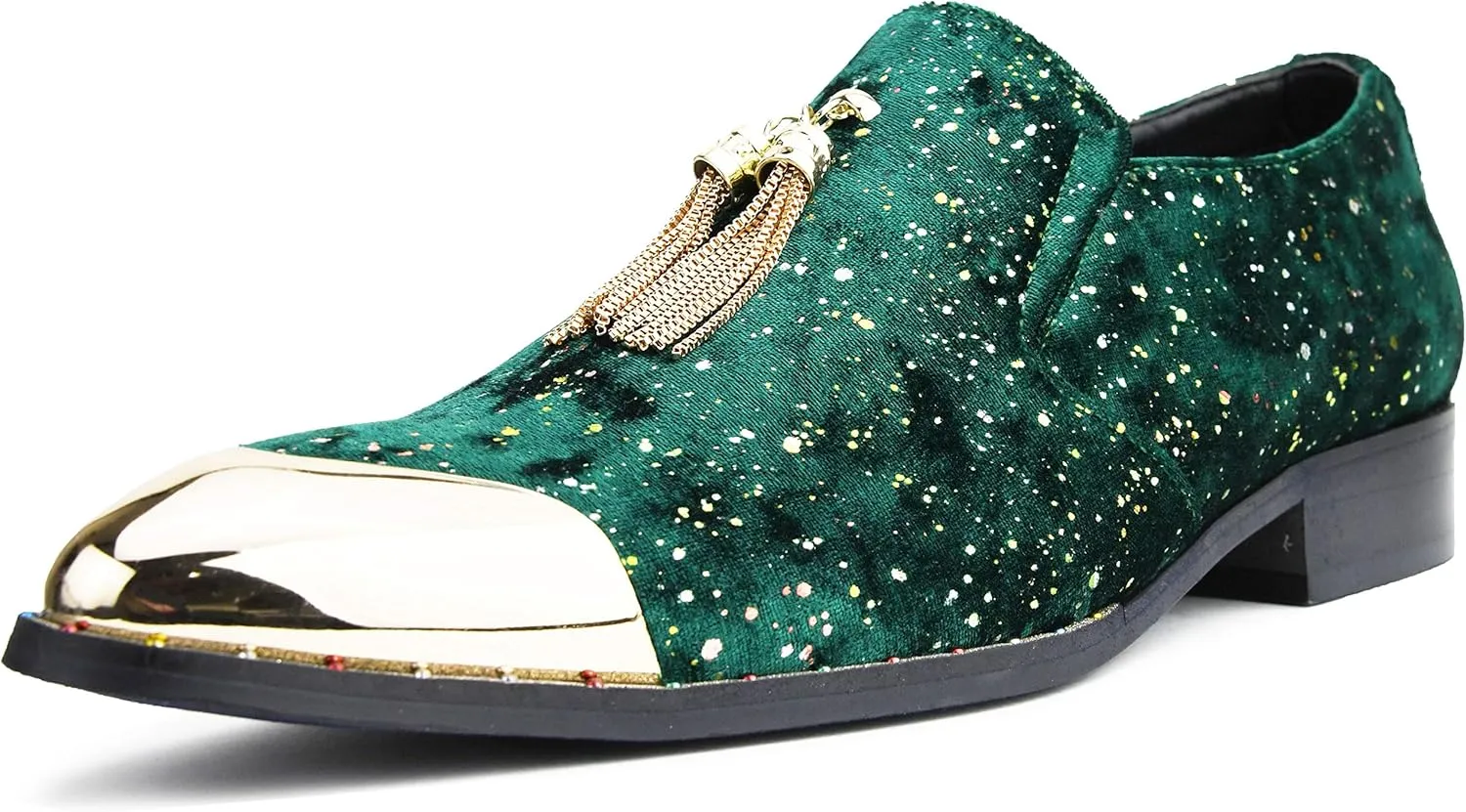 Amali Chaz, Men's Slippers - Loafers Men Slip on Shoes - Mens Casual Shoes - Man Made Velvet, Tuxedo Shoes - Metal Gold Chain Tassel & Gold Metal Tip, Dress Shoes - Gift