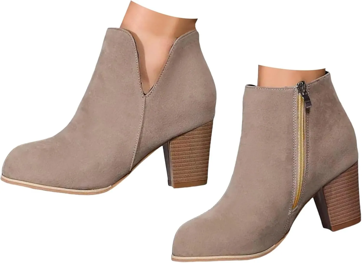 AMDBEL Booties for Women Dressy 2024 Ankle Boots V Cut Chelsea Pump Boots Closed Toe Stacked Heel Booties Shoes