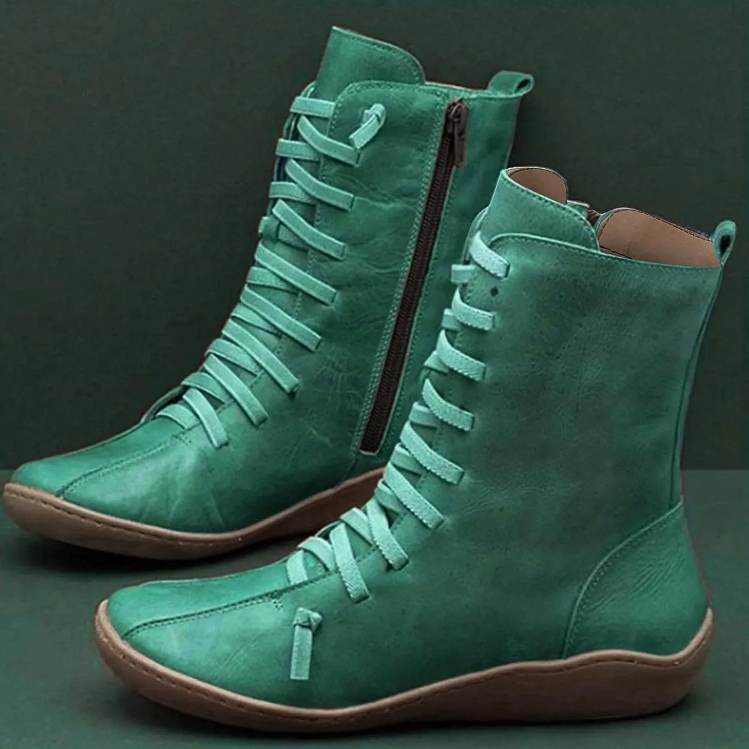 AMDBEL Fall Boots for Women 2024, Women's Ankle Boots Low Heel Arch Support Side Zipper Mid Calf Boots Walking Booties