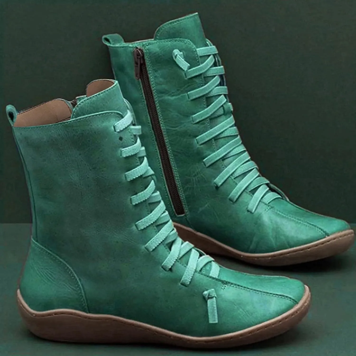 AMDBEL Fall Boots for Women 2024, Women's Ankle Boots Low Heel Arch Support Side Zipper Mid Calf Boots Walking Booties