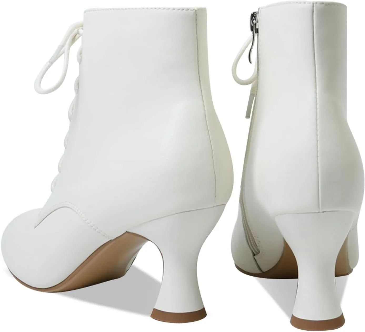 Ankle Boots for Women High Heel Pointed Toe Ankle Boots Lace up Side Zipper Kitten Heels
