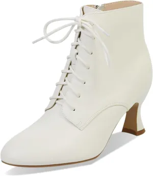 Ankle Boots for Women High Heel Pointed Toe Ankle Boots Lace up Side Zipper Kitten Heels