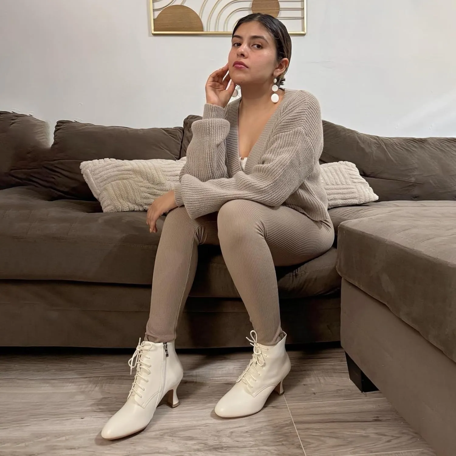 Ankle Boots for Women High Heel Pointed Toe Ankle Boots Lace up Side Zipper Kitten Heels