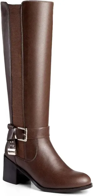 ANN CREEK Knee High Riding Boots Women Fall Brown Boots Girl Chunky Low Heel Round Toe Mid Calf Boots Lady Block Low Heel Tan Almond Closed Toe Dress Long Boots Tall High Boots Likasy Brown Size 11