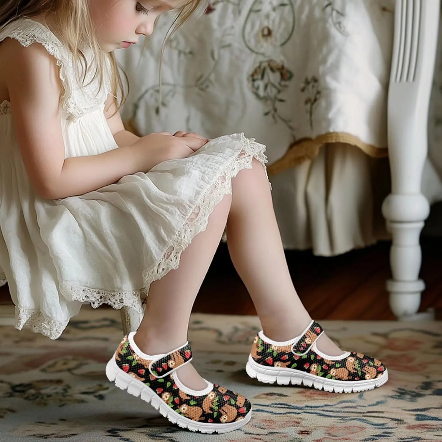BIGCARJOB Mary Janes Shoes for Little Kids Tennis Shoes Flats Cute Ballet Dress Shoes School Uniform Shoes Athletic Gym Shoes