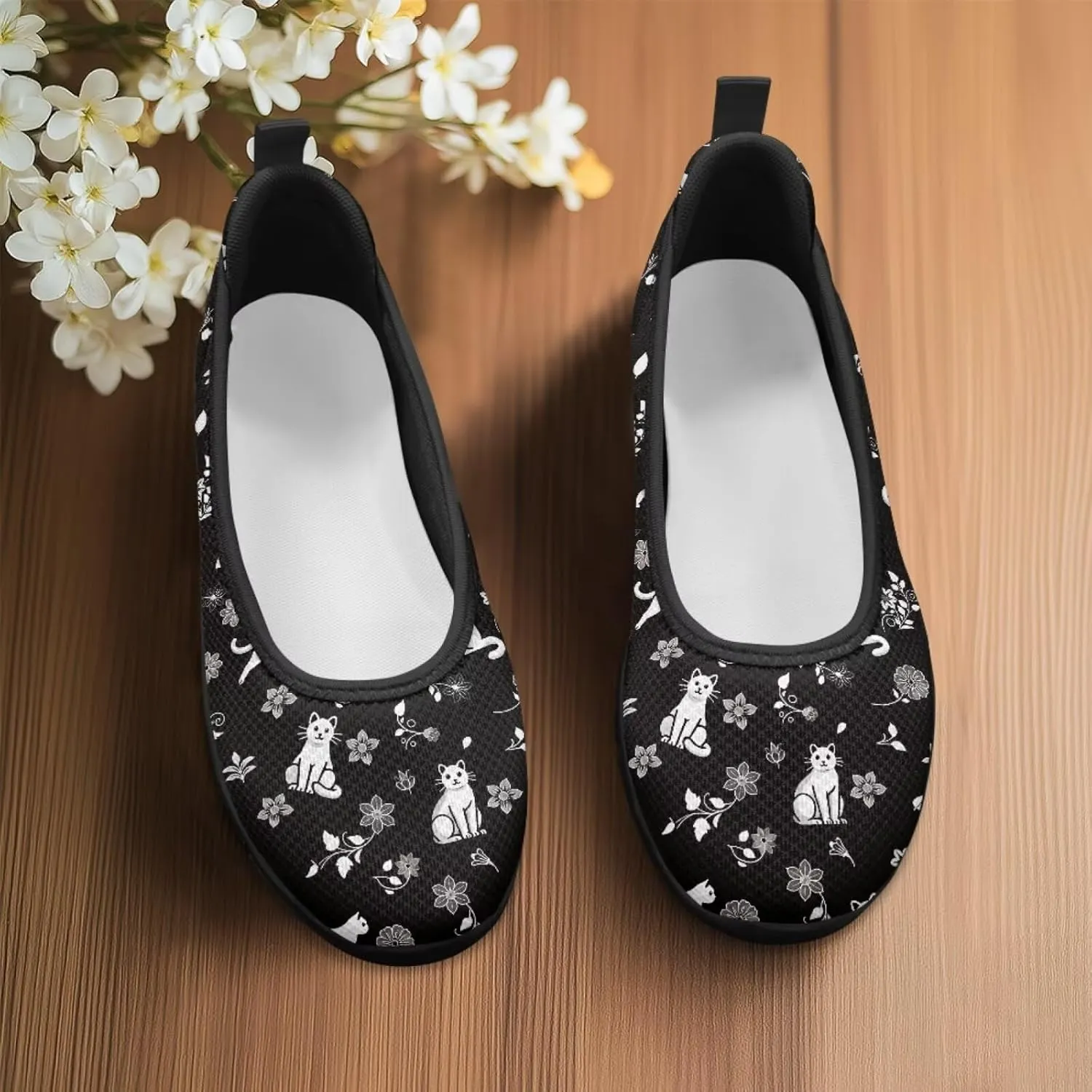 Binienty Women's Wide Toe Box Flats Slip on Dress Walking Comfort Shoe Breatheble Knit Ballet Flat for Women Outdoor