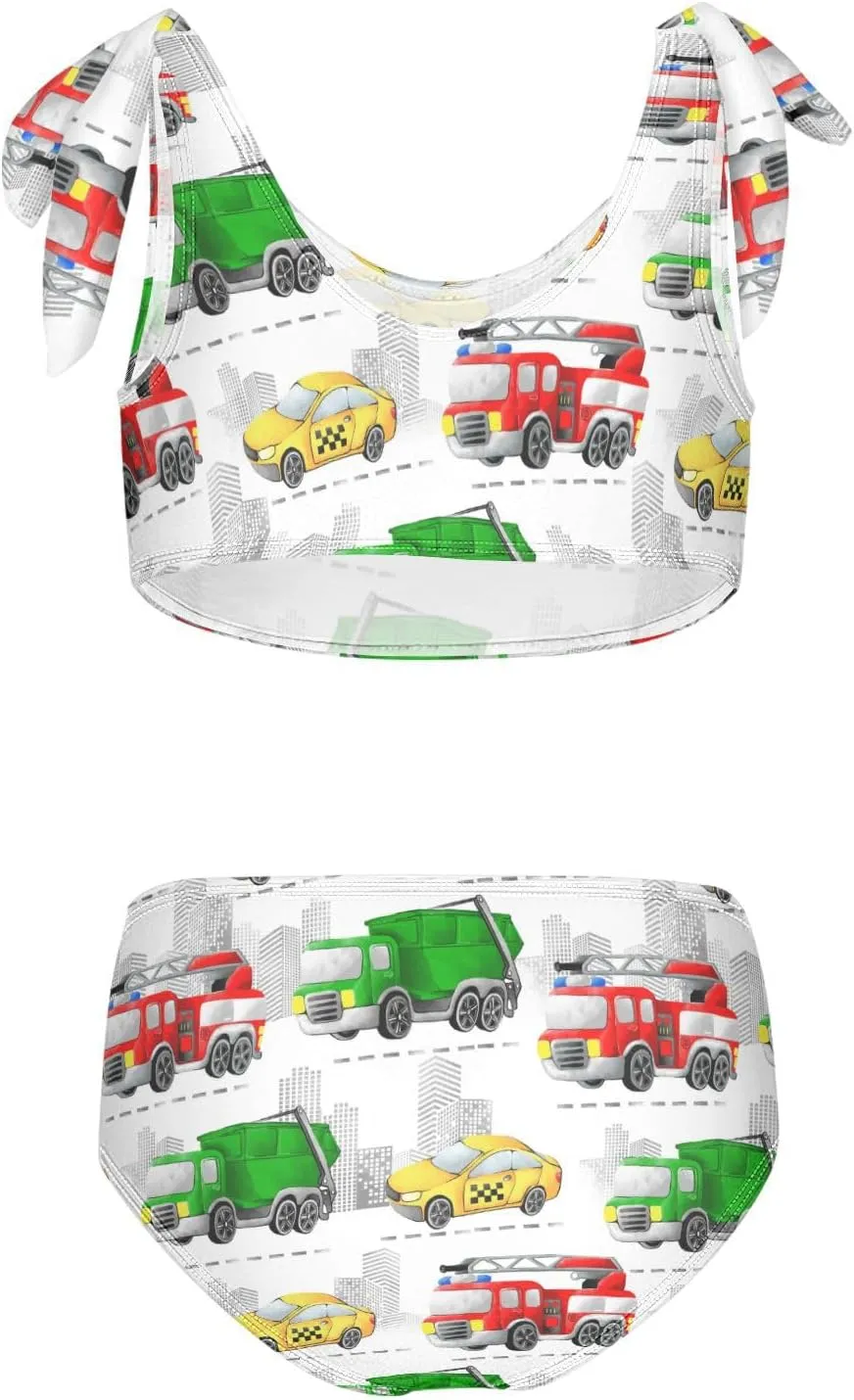 Boccsty Red Green Garbage Trucks Girls Tankini Swimsuit Kids Bikini Sets 2 Pcs Bathing Suit for 3T