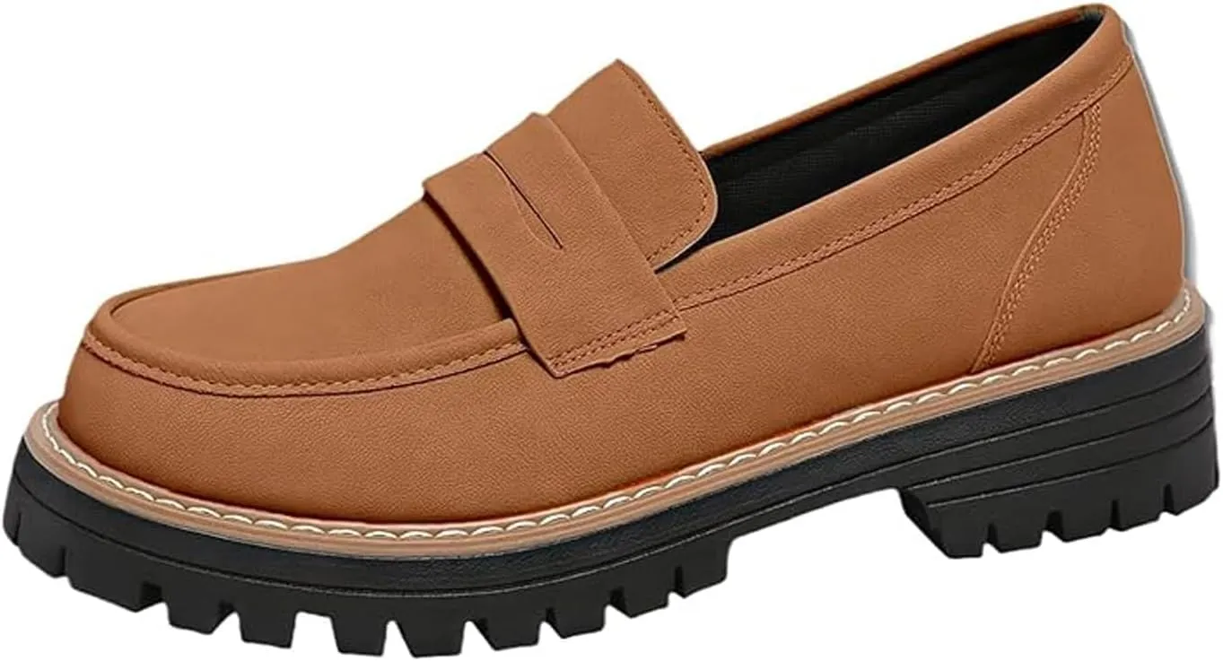 Bootara Loafers Women, 2025 Women's Plus Size Casual Retro Suede Loafers with Chunky Heel Platform