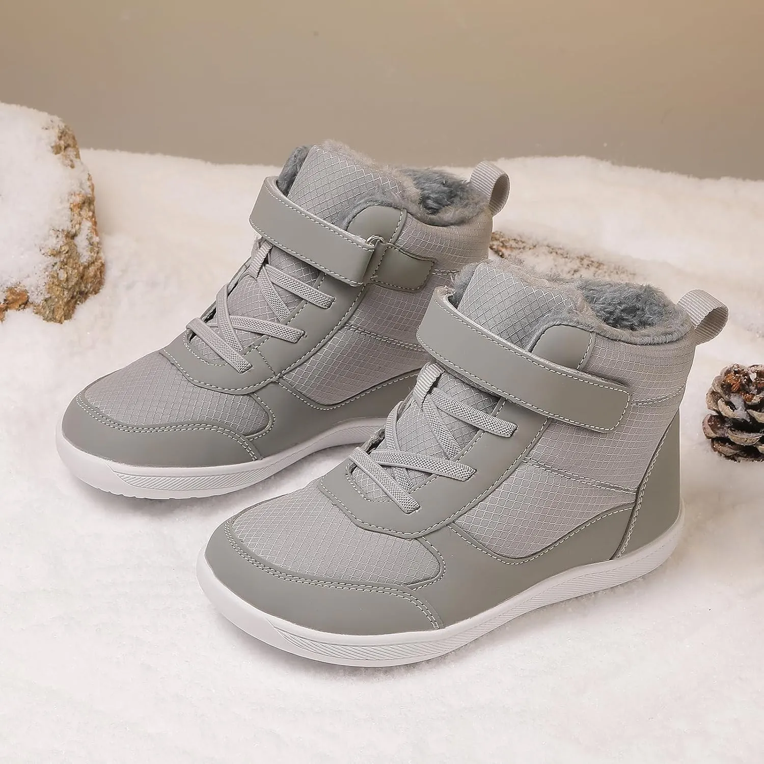 Children’s Winter Boots with Wide Toe Box Waterproof Zero Drop Sole Minimalist Barefoot Hiking Snow Boots for Girls and Boys Non-Slip Plush Lining Ankle Snow Boots for Toddler/Little Kids/Big Kids