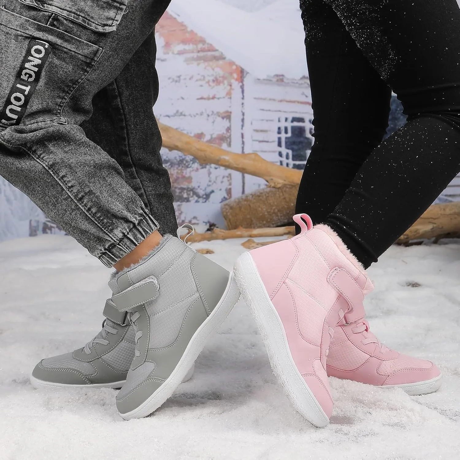 Children’s Winter Boots with Wide Toe Box Waterproof Zero Drop Sole Minimalist Barefoot Hiking Snow Boots for Girls and Boys Non-Slip Plush Lining Ankle Snow Boots for Toddler/Little Kids/Big Kids