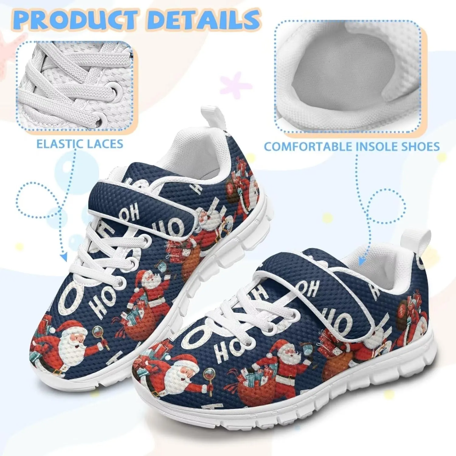 Christmas Sneakers Slip on Shoes for Kids Girls Boys Walking Running