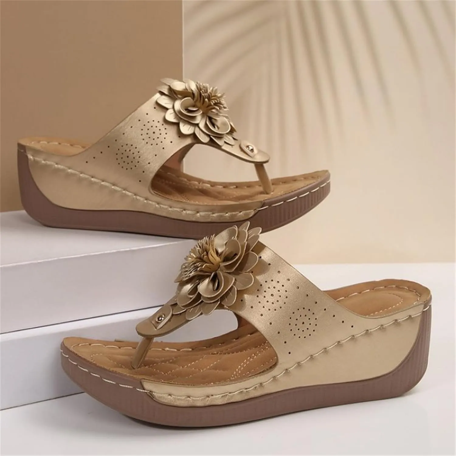 Comfortable Sandals for Women Orthopedic Soft Cushion Flip Flops Dressy Summer Yoga Mat Casual Walking Thong Slippers Ladies Cute Flowers Decor Beach Shoes on Feet All Day