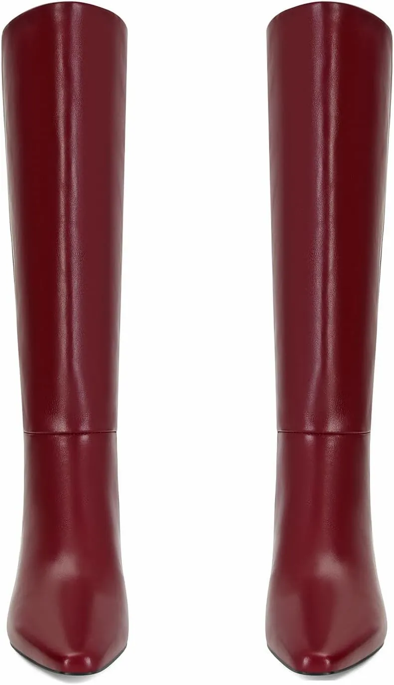 DOEYG Black Knee High Boots for Women Pointed Toe Kitten Heel Tall Boots Wide Calf Pull on Fall Fashion Long Boots