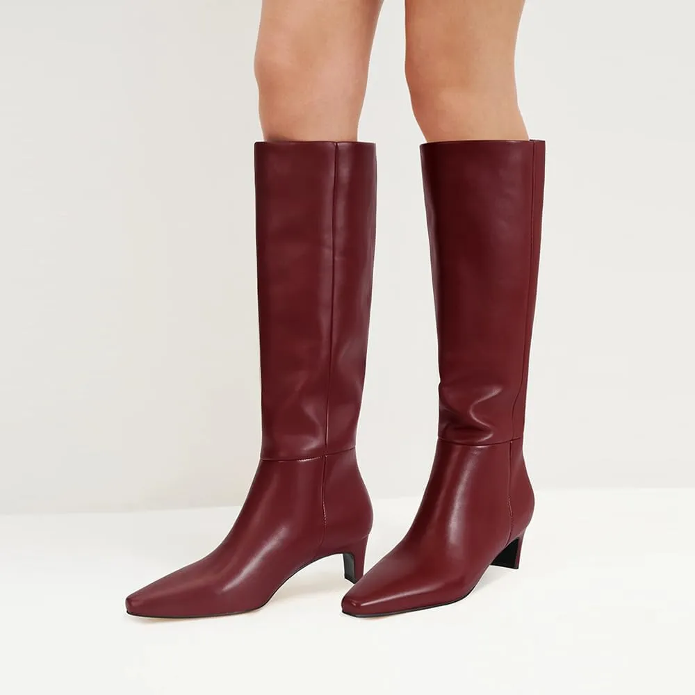 DOEYG Black Knee High Boots for Women Pointed Toe Kitten Heel Tall Boots Wide Calf Pull on Fall Fashion Long Boots