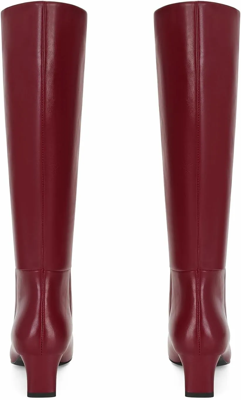 DOEYG Black Knee High Boots for Women Pointed Toe Kitten Heel Tall Boots Wide Calf Pull on Fall Fashion Long Boots