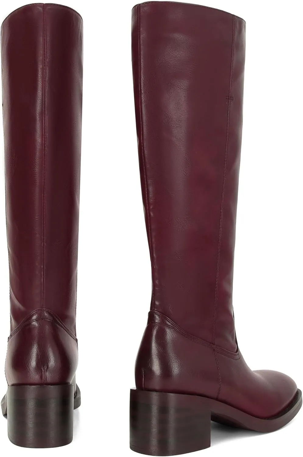 DOEYG Women's Banana Knee High Boots Square Toe Chunky Block Heel Tall Boots Wide Calf Fashion Comfortable Casual Pull on Long Boots