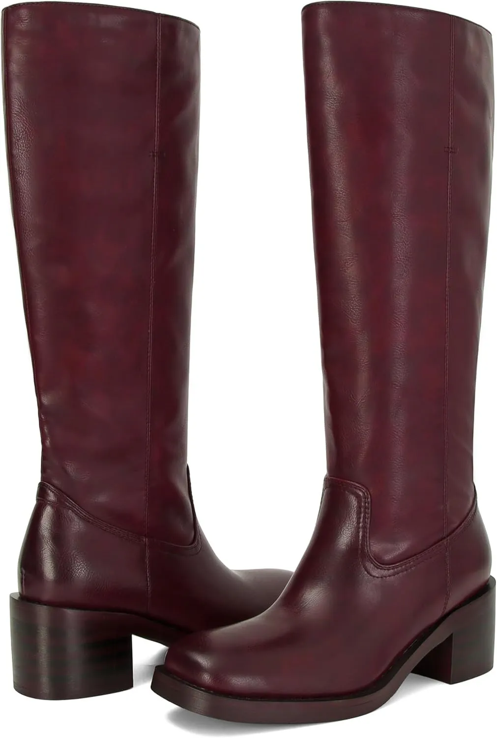 DOEYG Women's Banana Knee High Boots Square Toe Chunky Block Heel Tall Boots Wide Calf Fashion Comfortable Casual Pull on Long Boots