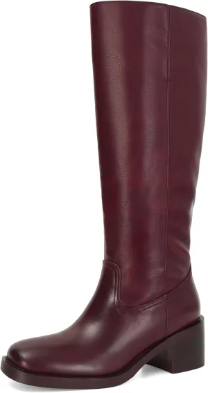 DOEYG Women's Banana Knee High Boots Square Toe Chunky Block Heel Tall Boots Wide Calf Fashion Comfortable Casual Pull on Long Boots