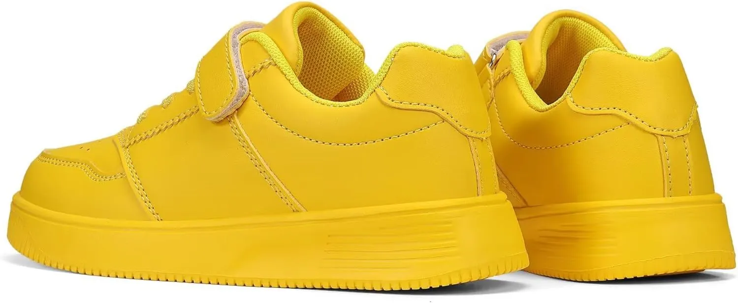 DSWED Unisex-Child Leather Lightweight Breathable Knit Athletic Running Sneakers for Kids Shoes for Boys Girls