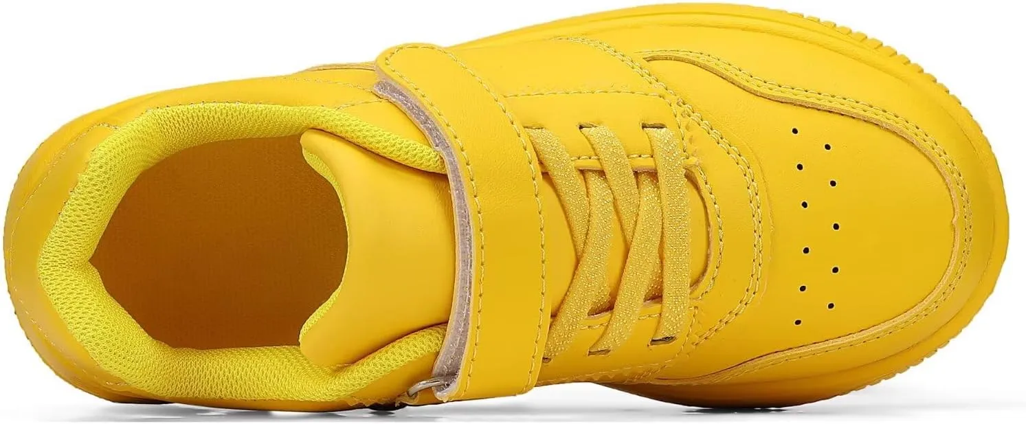 DSWED Unisex-Child Leather Lightweight Breathable Knit Athletic Running Sneakers for Kids Shoes for Boys Girls
