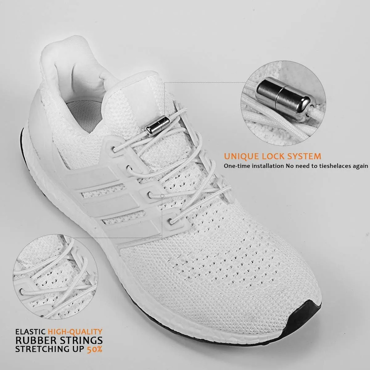 Elastic Shoe Laces - No Tie Shoelaces for All Adult and Kids Sneakers Fits Board Shoes and Casual Shoes (2 Pairs)