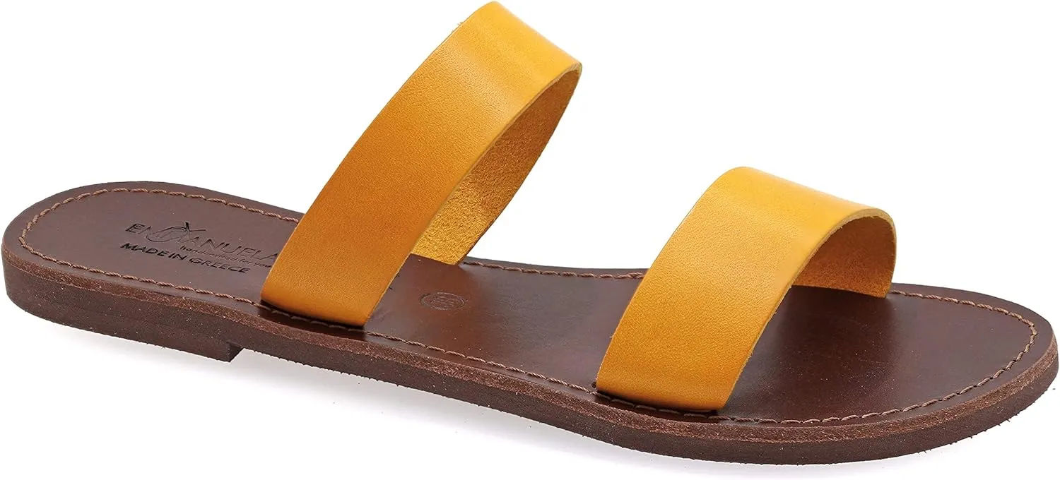 Emmanuela Greek Handmade Leather Flat Sandals, Quality Slide on Summer Shoes for Women, Strappy Sliders, Boho Chic Mules Rose Gold Snake Animal Print Leopard Croco