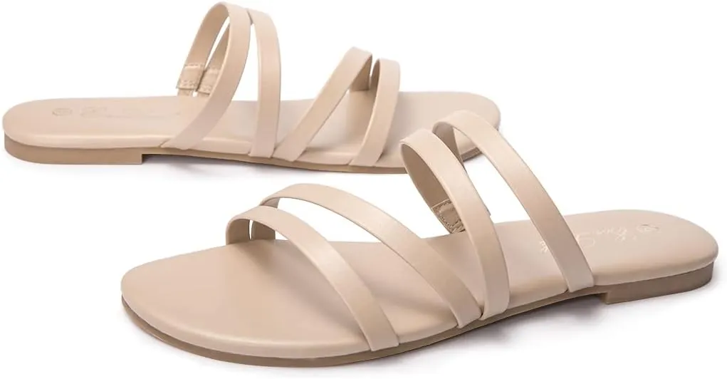 EOZLINK Women's Strappy Flat Sandals Strap Slides Sandals Open Toe Slipper Trendy Dressy Summer Shoes