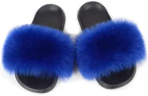 Fashion Women's Fur Flats slides sandals Slippers Furry Fuzzy Cozy Open Toe Fluffy Slides Slippers Fur Feather Slip On Shoes