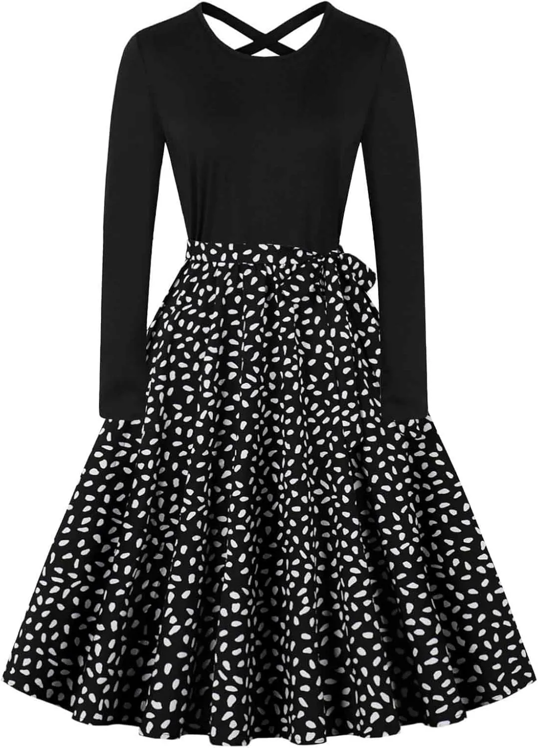Flowy Fall Dresses for Women Vintage Long Sleeve Polka Dots Hepburn Dress 1950s Audrey Retro Party Cocktail Dresses