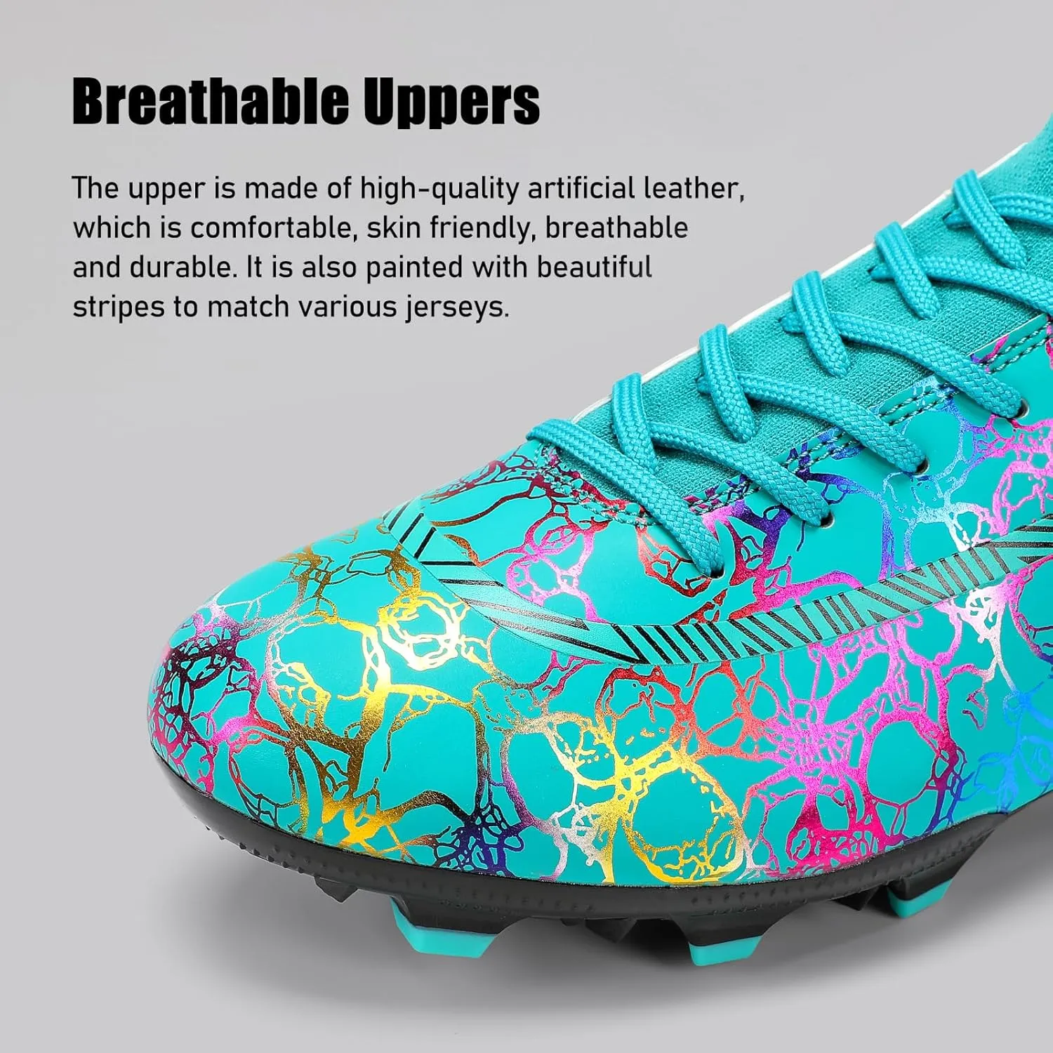 Football Shoes Mens Womens Football Shoes High Top Fooball Boots Lightweight and Breathable Long Nail Football Sneakers Non-Slip Rubber Sole Soccer Cleats