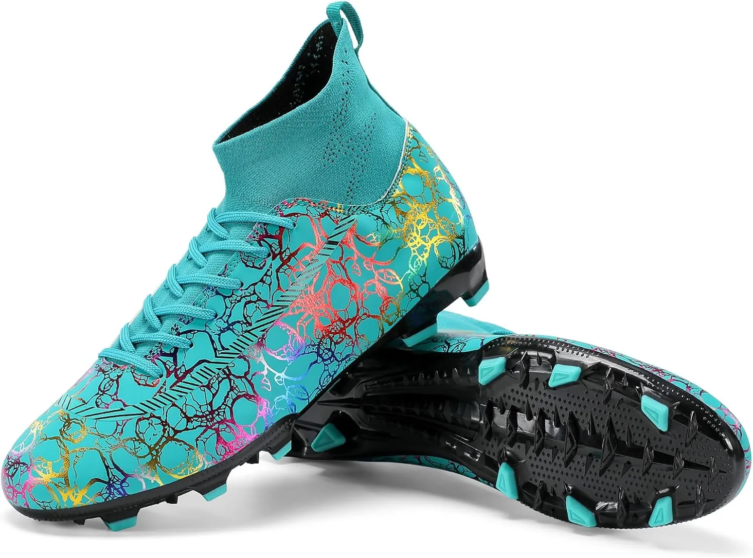 Football Shoes Mens Womens Football Shoes High Top Fooball Boots Lightweight and Breathable Long Nail Football Sneakers Non-Slip Rubber Sole Soccer Cleats