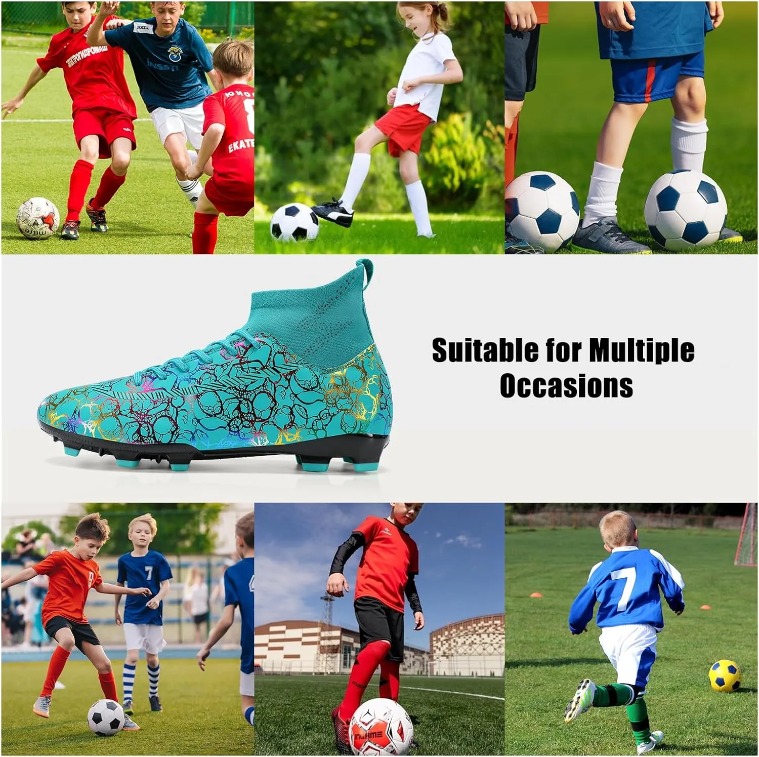 Football Shoes Mens Womens Football Shoes High Top Fooball Boots Lightweight and Breathable Long Nail Football Sneakers Non-Slip Rubber Sole Soccer Cleats