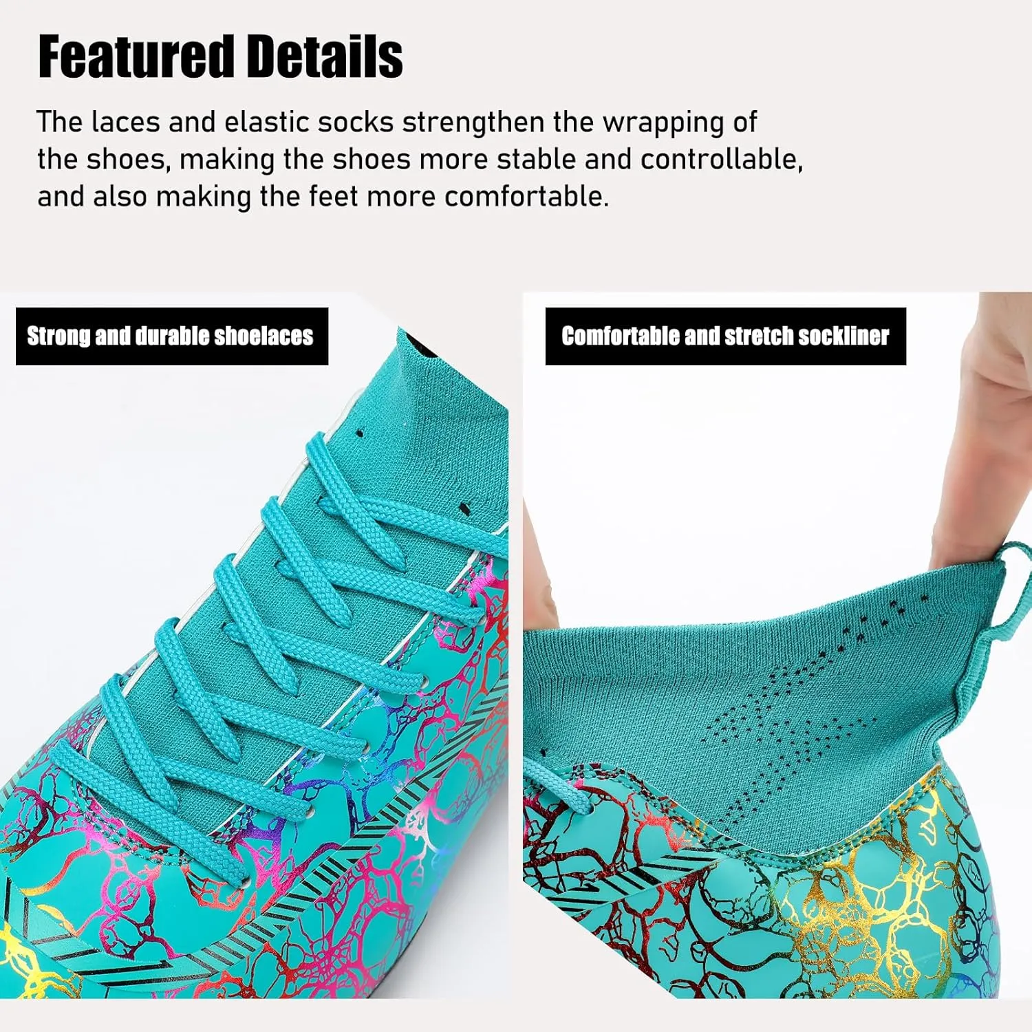 Football Shoes Mens Womens Football Shoes High Top Fooball Boots Lightweight and Breathable Long Nail Football Sneakers Non-Slip Rubber Sole Soccer Cleats