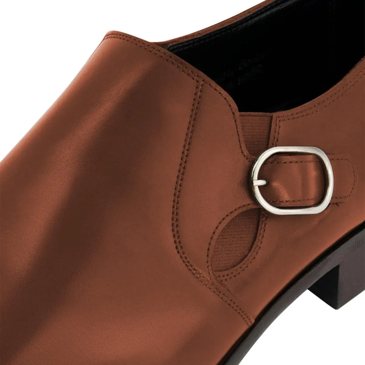 FSJ Men's Single Monk Strap Buckled Dress Loafers Shoes Comfortable Round Toe Slip On Side Elasticity Low Heels Formal Business Casual Shoes Size 4-16 US