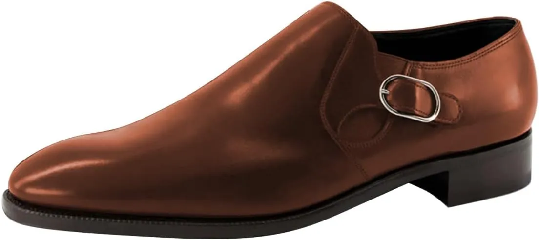 FSJ Men's Single Monk Strap Buckled Dress Loafers Shoes Comfortable Round Toe Slip On Side Elasticity Low Heels Formal Business Casual Shoes Size 4-16 US